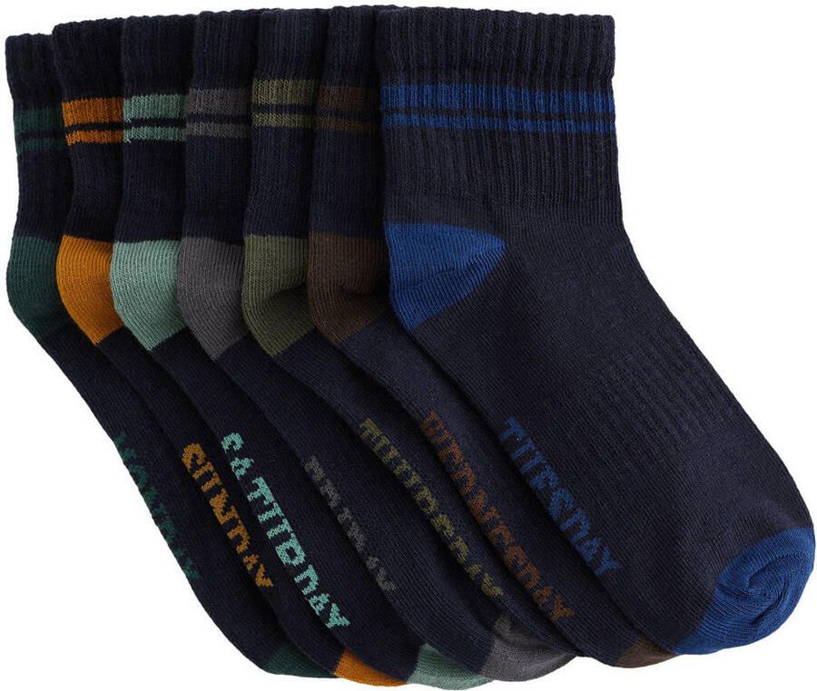 WE Fashion sokken met print donkerblauw (set van 7)
