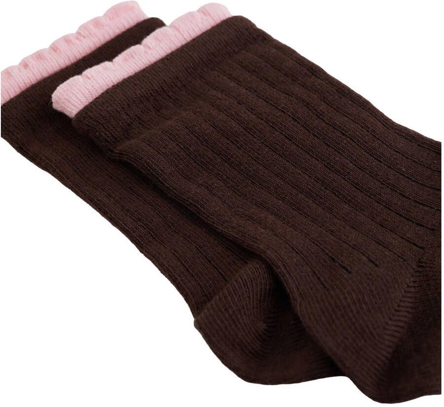 WE Fashion sokken met ruches donkerbruin roze - Foto 2