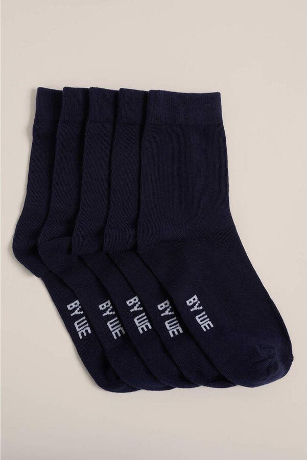 WE Fashion sokken set van 5 donkerblauw Jongens Katoen Effen 23 26