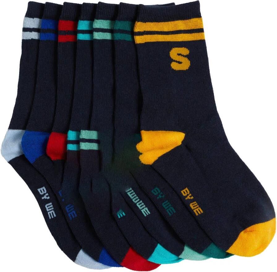 WE Fashion sokken set van 7 donkerblauw multicolor Jongens Stretchkatoen 23 26