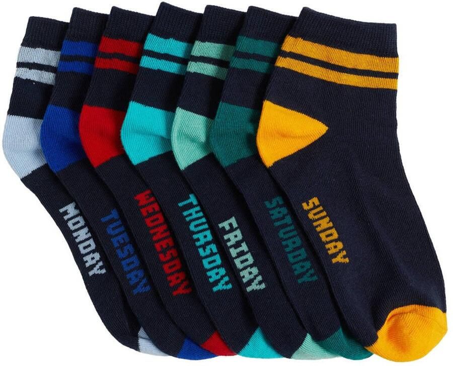WE Fashion sokken set van 7 donkerblauw multicolor Jongens Stretchkatoen 23 26