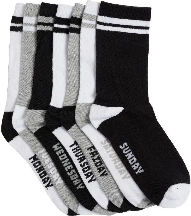 WE Fashion sokken set van 7 zwart wit grijs Jongens Stretchkatoen 31 34