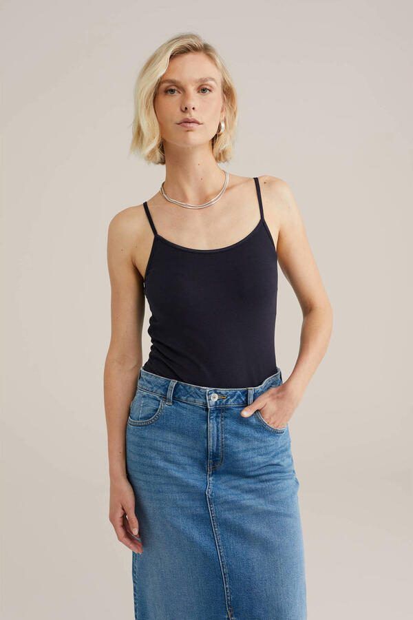 WE Fashion spaghettitop met katoen donkerblauw