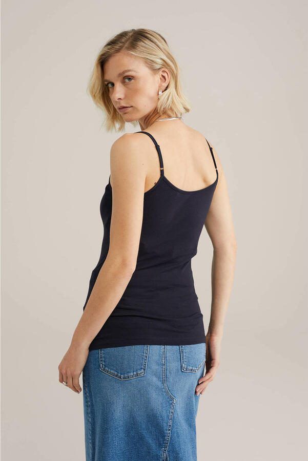 WE Fashion spaghettitop met katoen donkerblauw - Foto 2