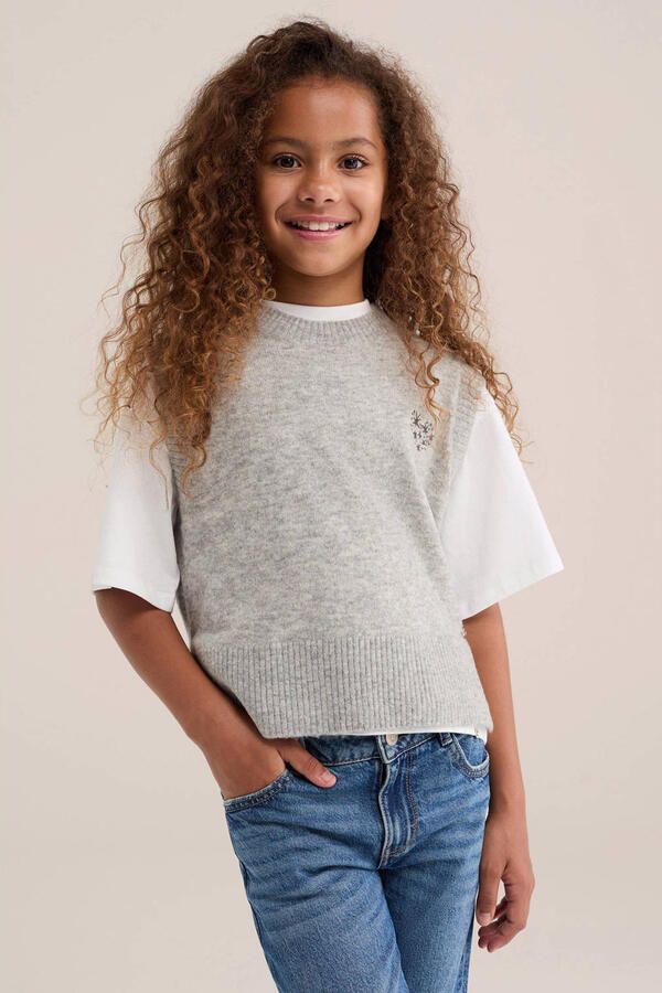 WE Fashion spencer met borduursels en wol grijs