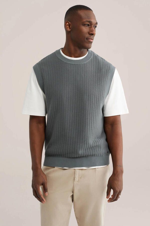WE Fashion spencer met ingebreid patroon grijsgroen