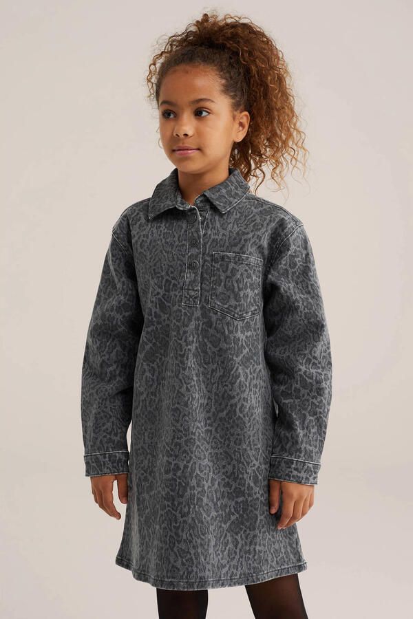 WE Fashion spijkerjurk met panterprint grijs