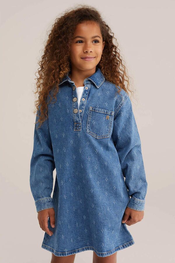WE Fashion spijkerjurk met print blauw
