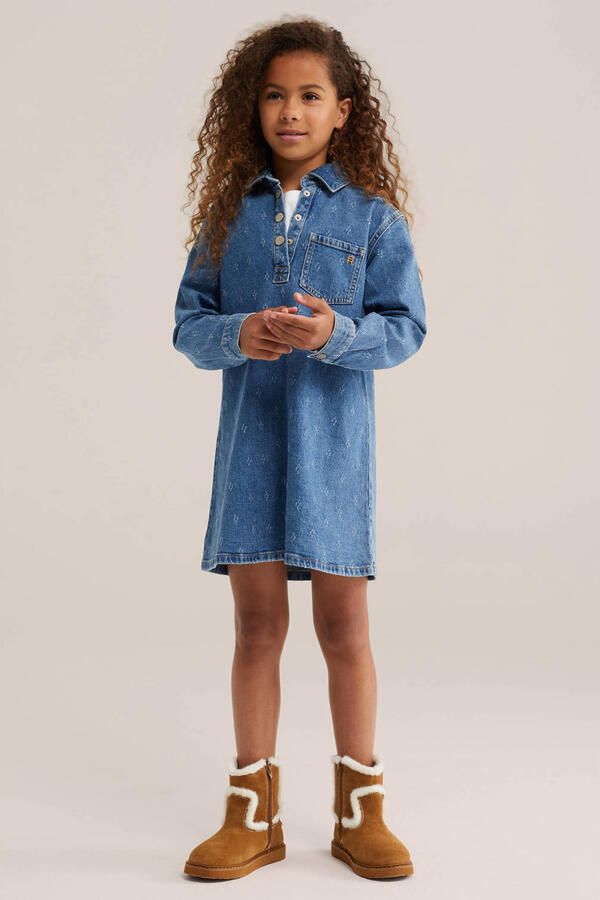 WE Fashion spijkerjurk met print blauw - Foto 3