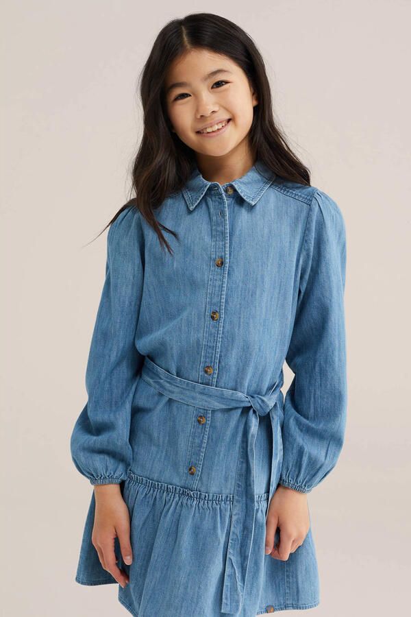 WE Fashion spijkerjurk met ruches blauw