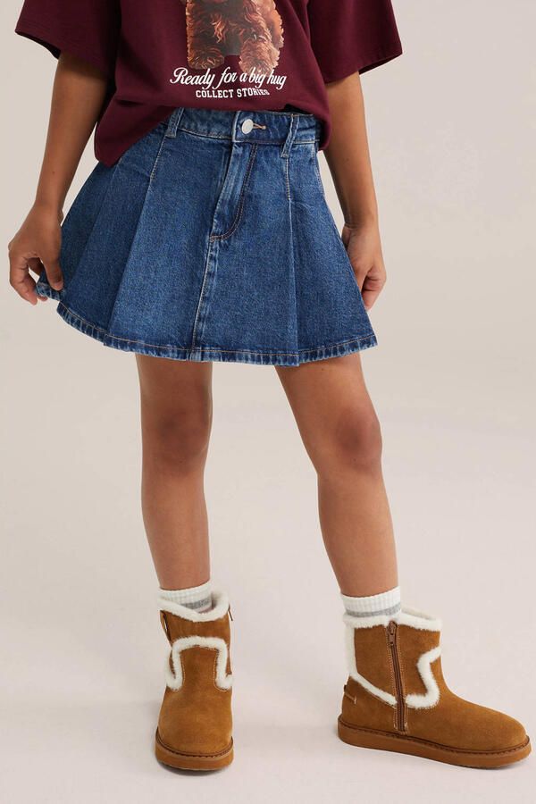 WE Fashion spijkerrok met plooien mediumblauw