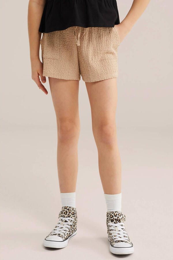 WE Fashion straight casual short beige met textuur