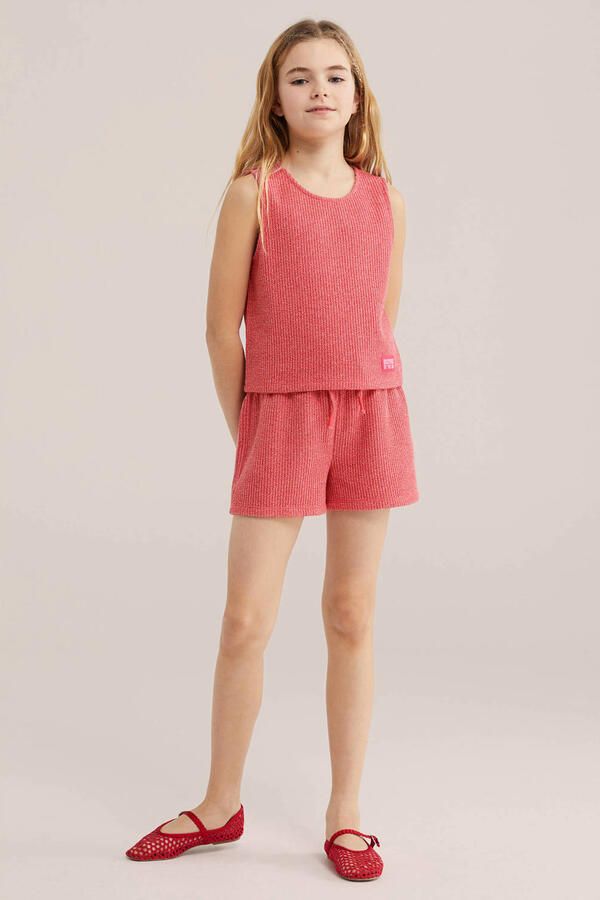 WE Fashion straight casual short roze met textuur - Foto 2