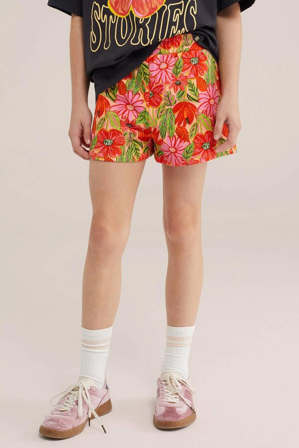 WE Fashion straight gebloemde casual short oranje rood