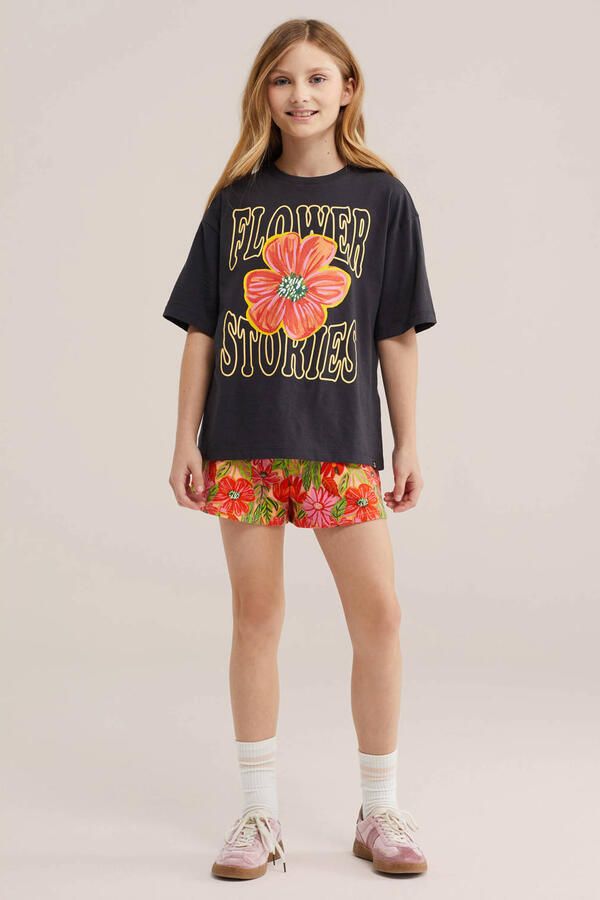 WE Fashion straight gebloemde casual short oranje rood - Foto 2