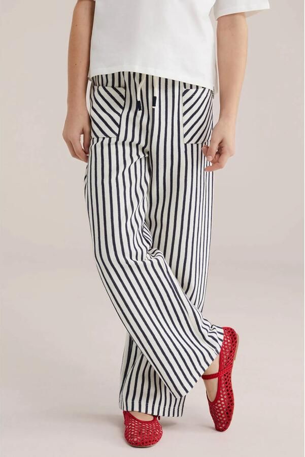 WE Fashion straight gestreepte casual broek donkerblauw fijn gebreid - Foto 2