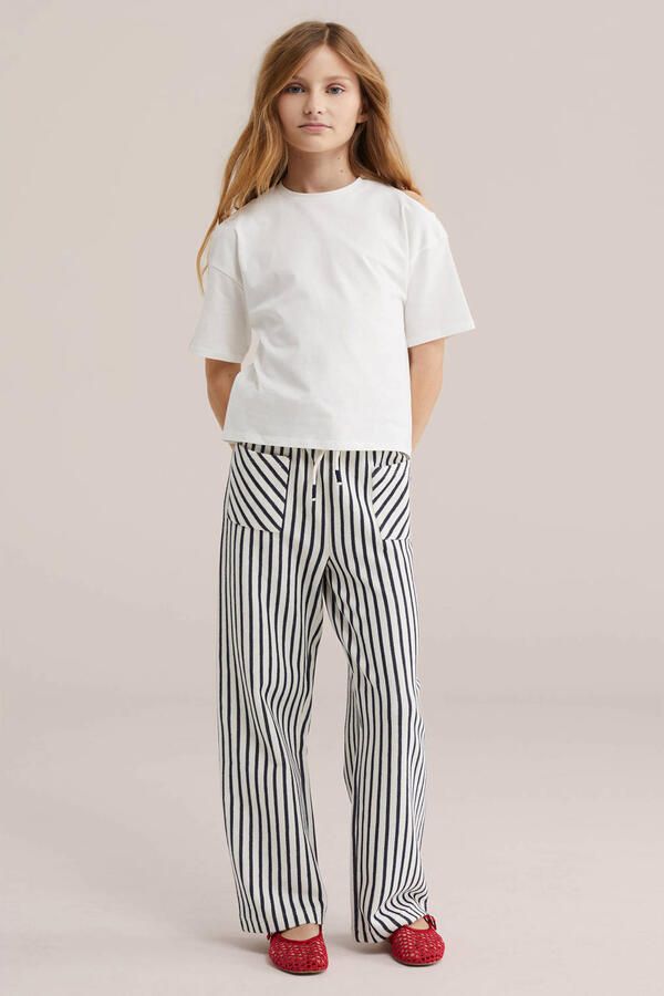 WE Fashion straight gestreepte casual broek donkerblauw fijn gebreid - Foto 3