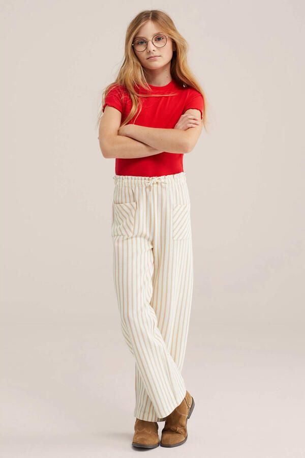 WE Fashion straight gestreepte casual broek zand fijn gebreid - Foto 2