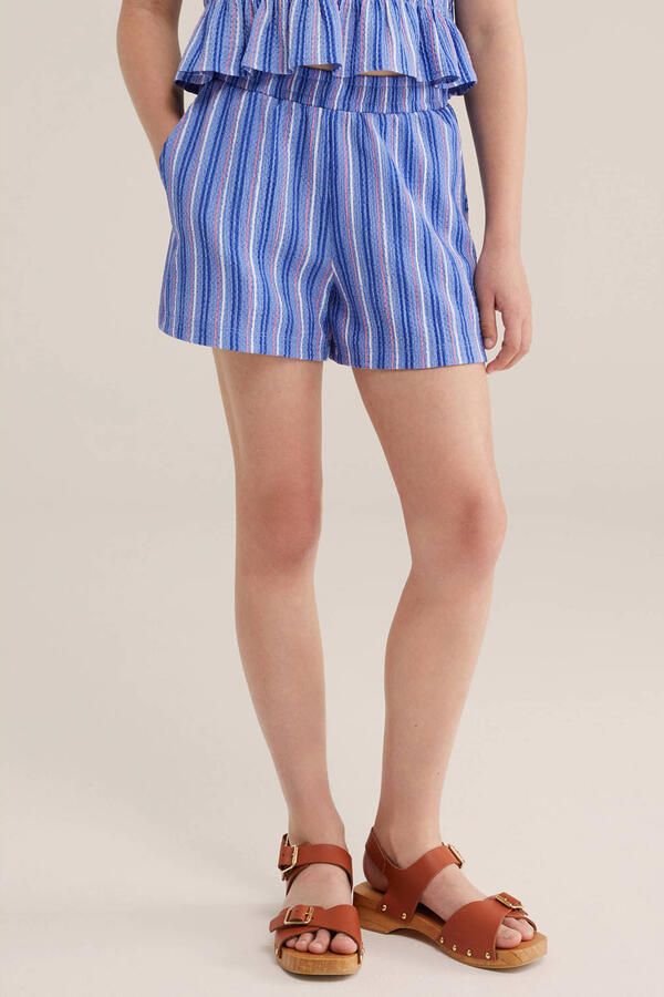 WE Fashion straight gestreepte casual short blauw