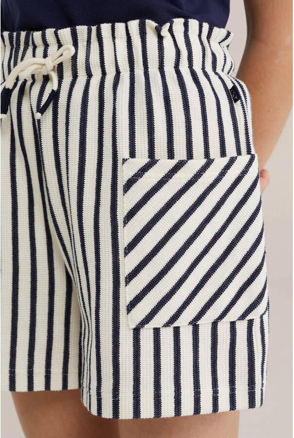 WE Fashion straight gestreepte casual short donkerblauw gebreid - Foto 2