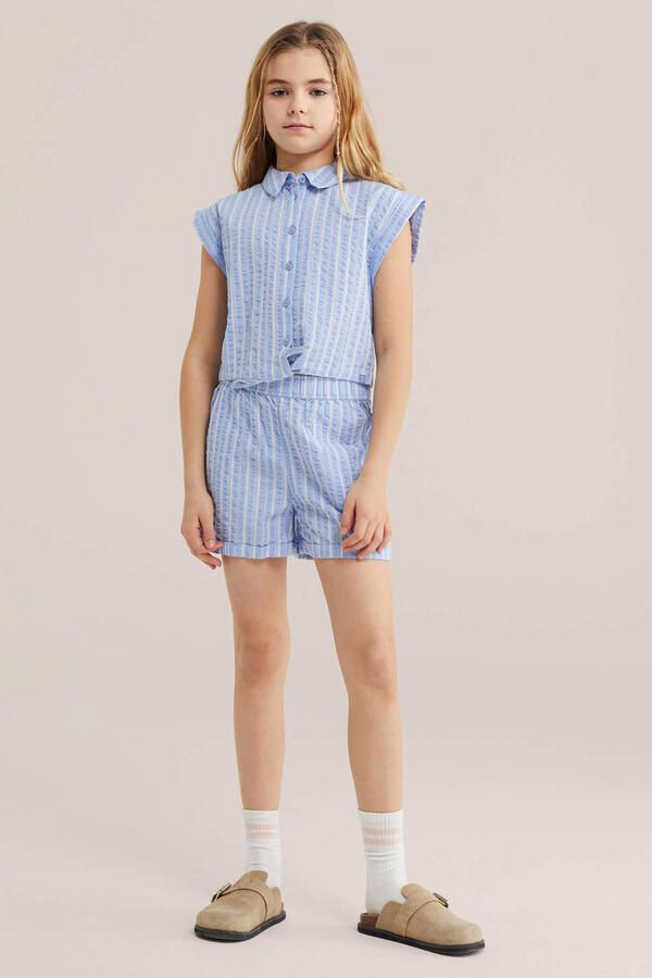 WE Fashion straight gestreepte casual short lichtblauw - Foto 2