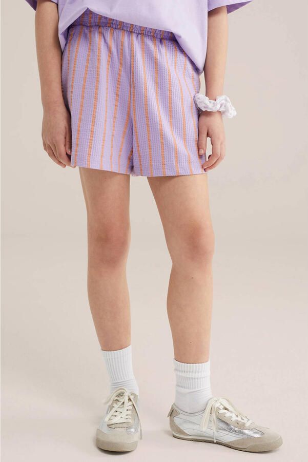WE Fashion straight gestreepte casual short lila met textuur