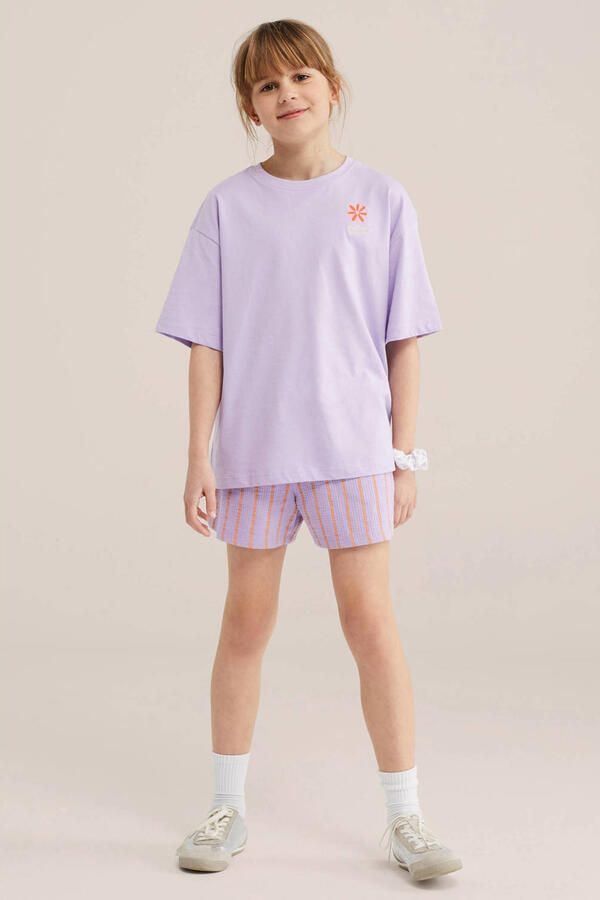 WE Fashion straight gestreepte casual short lila met textuur - Foto 2