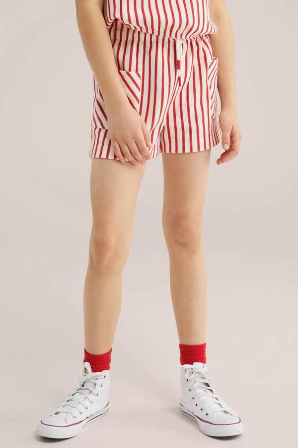 WE Fashion straight gestreepte casual short rood gebreid