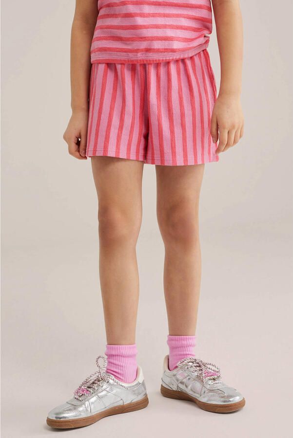 WE Fashion straight gestreepte casual short roze