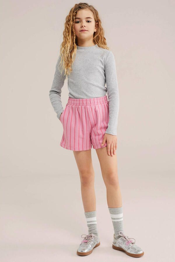 WE Fashion straight gestreepte casual short roze met textuur - Foto 2