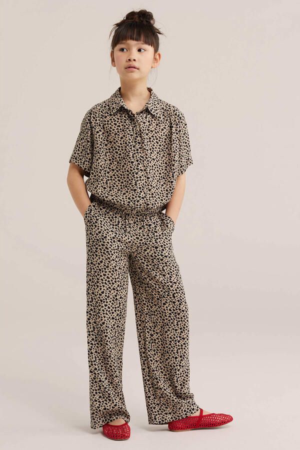 WE Fashion straight high waist casual broek met panterprint bruin