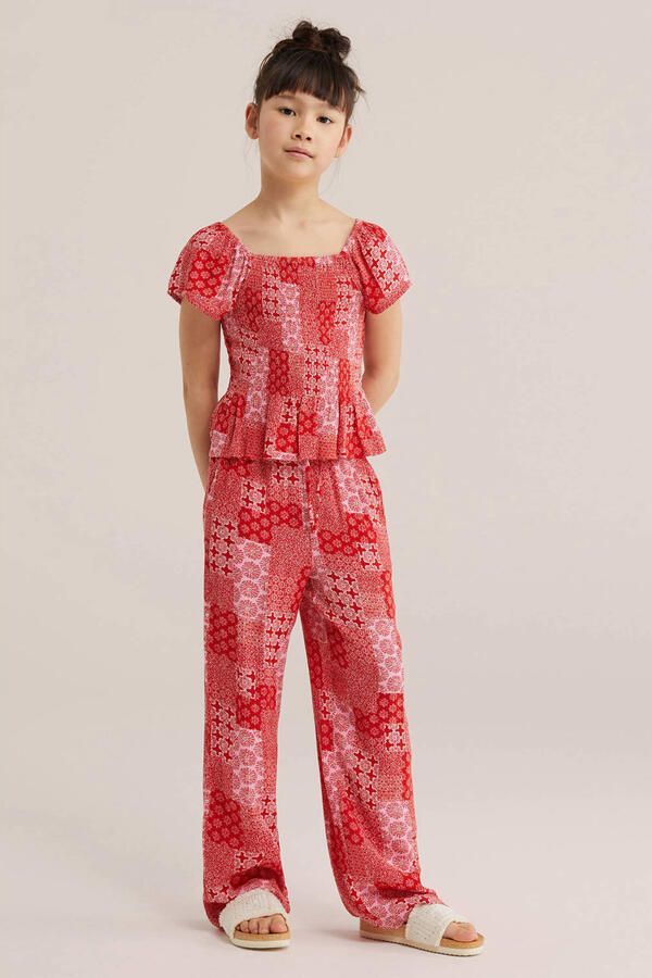 WE Fashion straight high waist casual broek rood roze