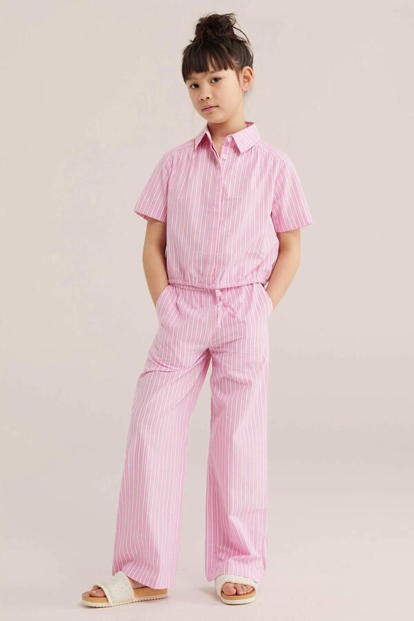 WE Fashion straight high waist gestreepte casual broek roze