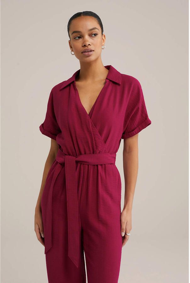 WE Fashion straight jumpsuit donkerrood
