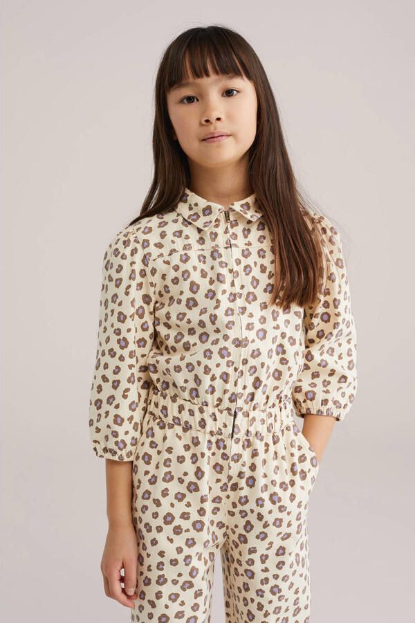 WE Fashion Straight jumpsuit ecru met panterprint