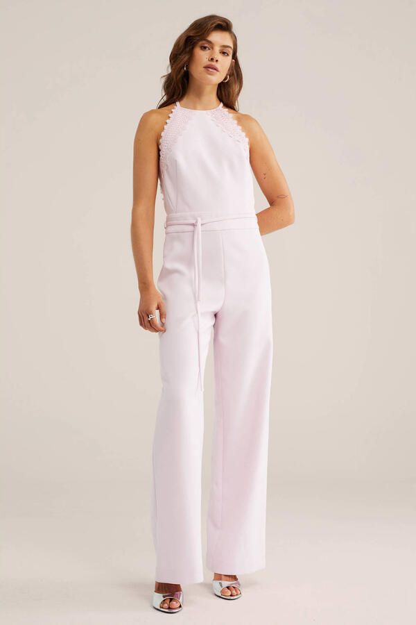 WE Fashion straight jumpsuit lichtroze met kant - Foto 3
