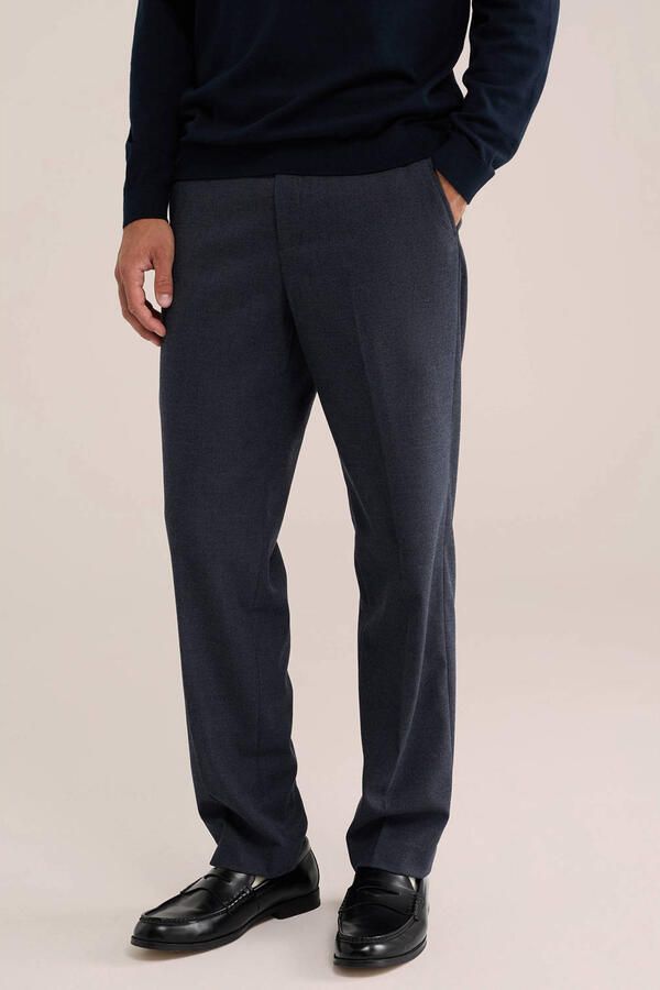 WE Fashion straight leg gemêleerde pantalon donkerblauw