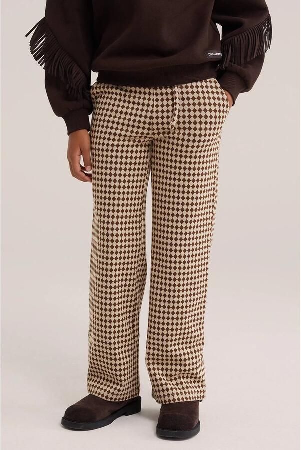 WE Fashion straight leg geruite pantalon beige bruin Broek Meisjes Polyester