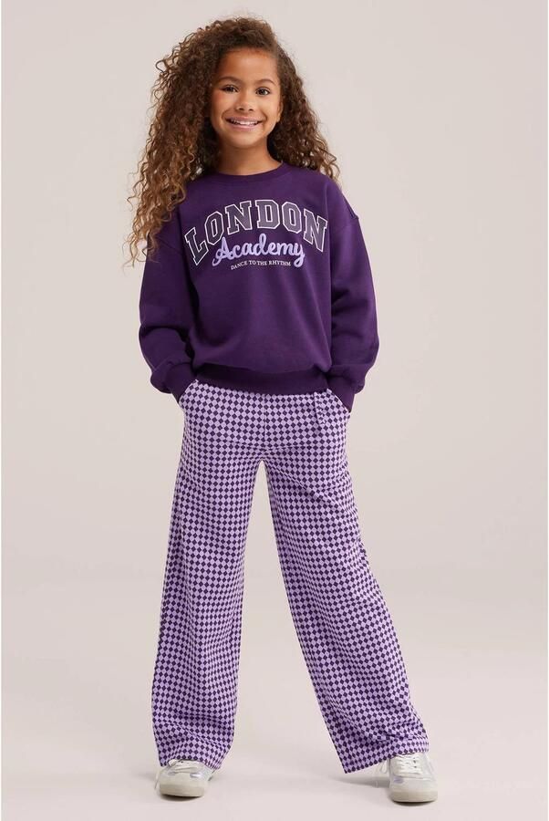 WE Fashion straight leg geruite pantalon paars donkerpaars Broek Meisjes Polyester - Foto 3
