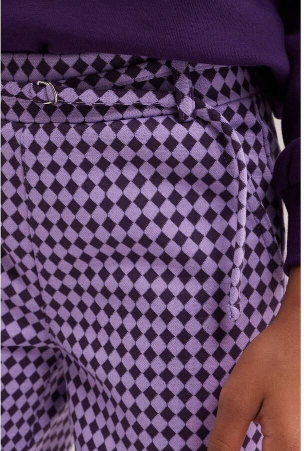 WE Fashion straight leg geruite pantalon paars donkerpaars Broek Meisjes Polyester - Foto 2