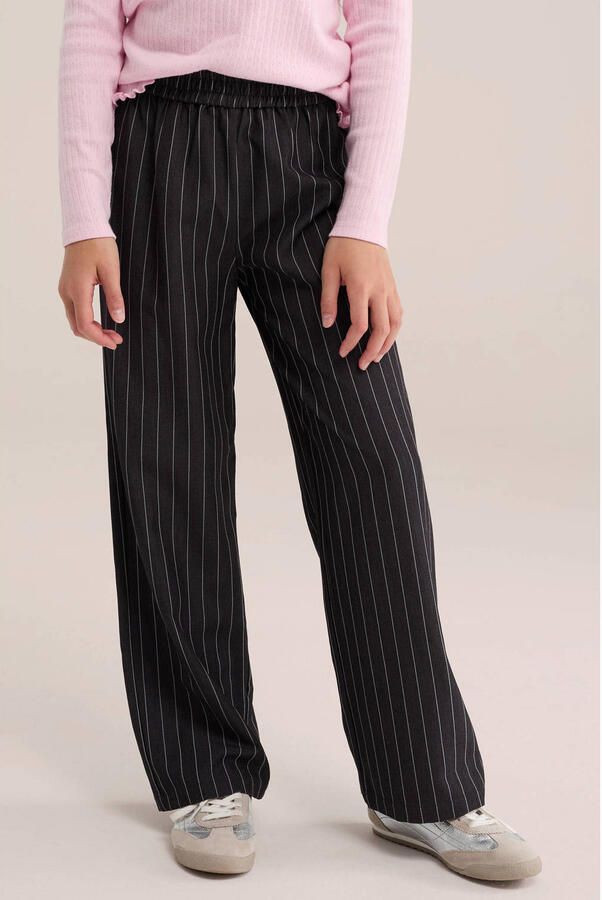 WE Fashion straight leg gestreepte pantalon antraciet