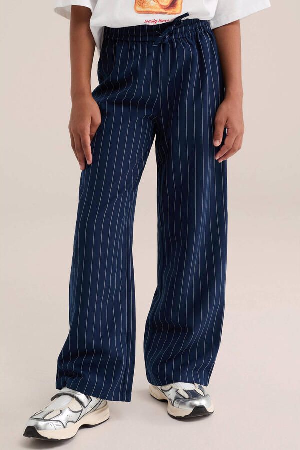 WE Fashion straight leg gestreepte pantalon donkerblauw