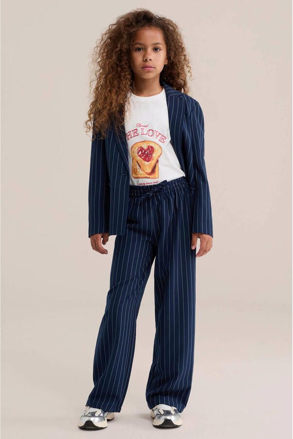 WE Fashion straight leg gestreepte pantalon donkerblauw - Foto 2