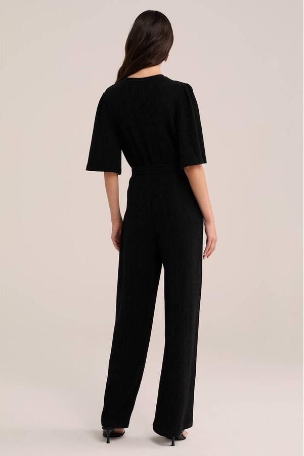 WE Fashion straight leg jumpsuit met glitters zwart - Foto 3