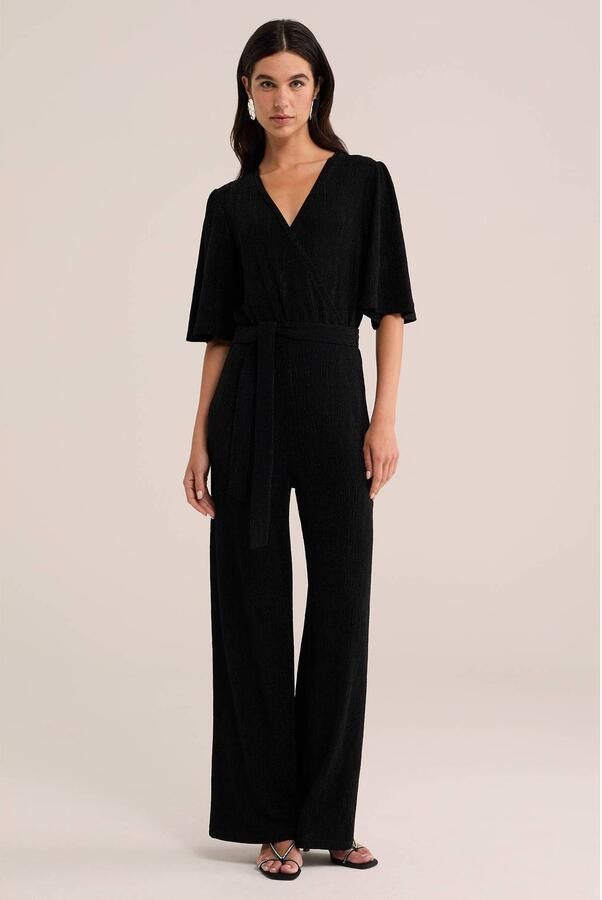 WE Fashion straight leg jumpsuit met glitters zwart - Foto 2