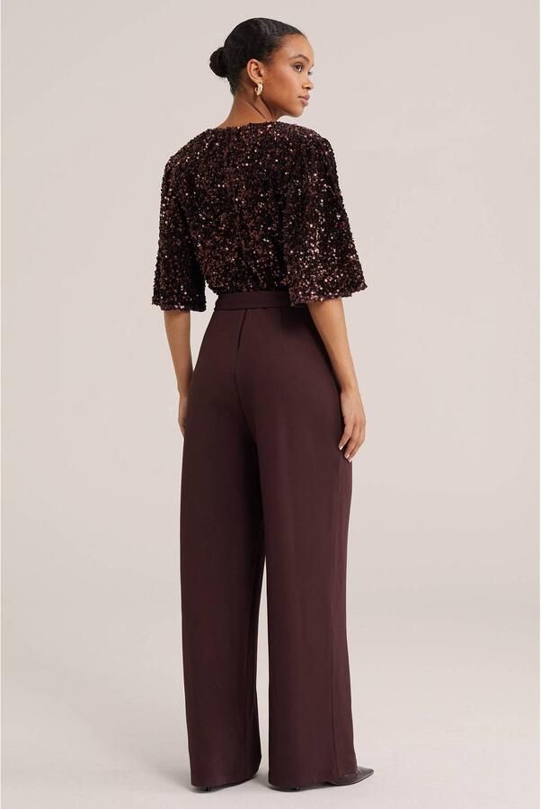 WE Fashion straight leg jumpsuit met pailletten aubergine - Foto 2