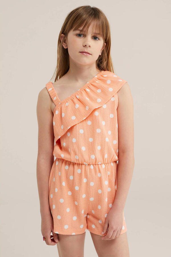 WE Fashion straight leg playsuit met stippen oranje