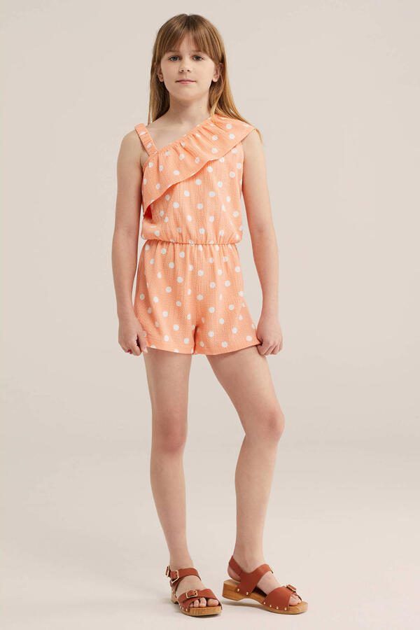 WE Fashion straight leg playsuit met stippen oranje - Foto 3