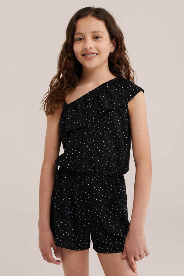 WE Fashion straight leg playsuit met stippen zwart