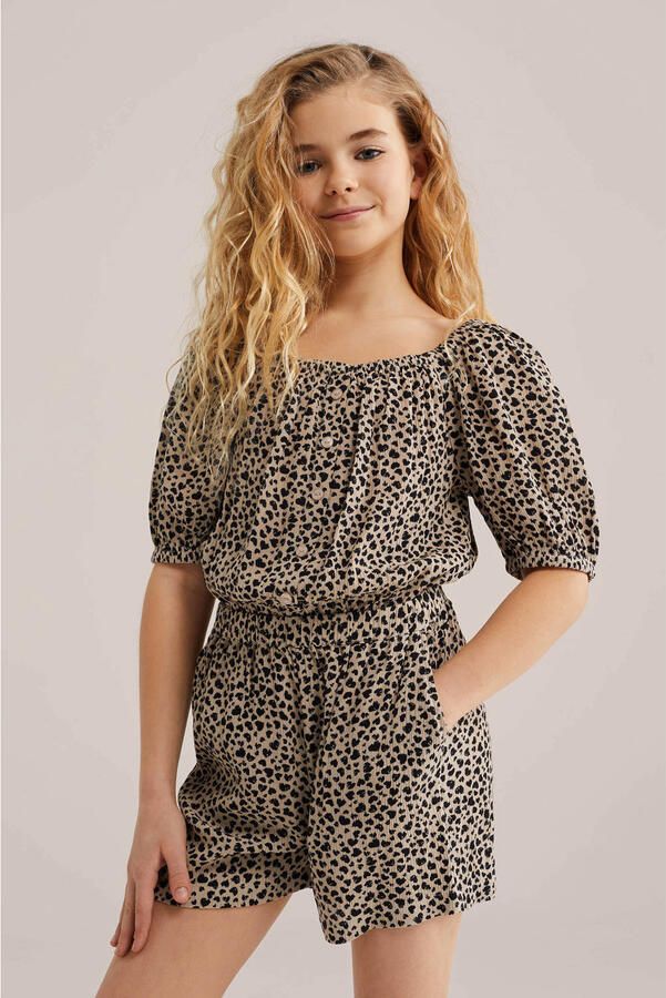 WE Fashion straight playsuit beige met panterprint